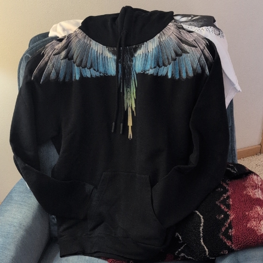 Marcelo Burlon, Black Hoodie with Wing Design